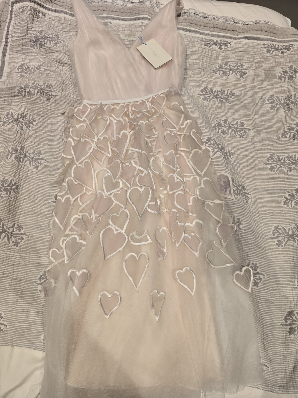 Carolina Herrera Blush Pink Heart-Appliqué Tulle Midi Dress
